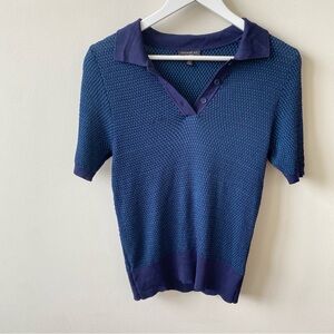 Current Air Navy and Teal Stretch Knit Polo Top Women’s Size Small